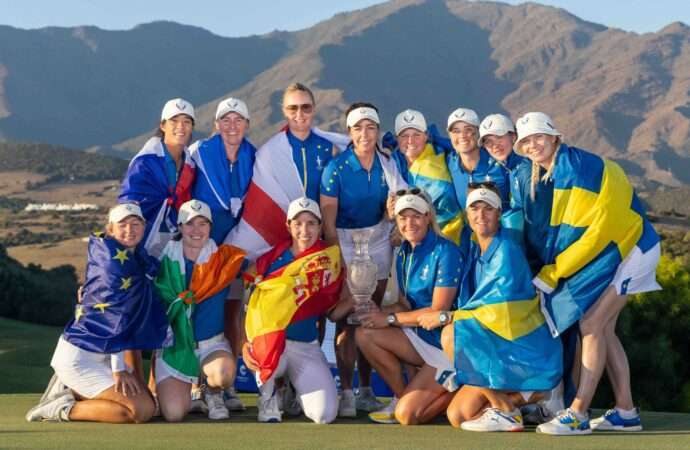 El Equipo Europeo Solheim 23 recibe el Trofeo Unión Europea, Revista de Golf para Mujeres, Ladies In Golf